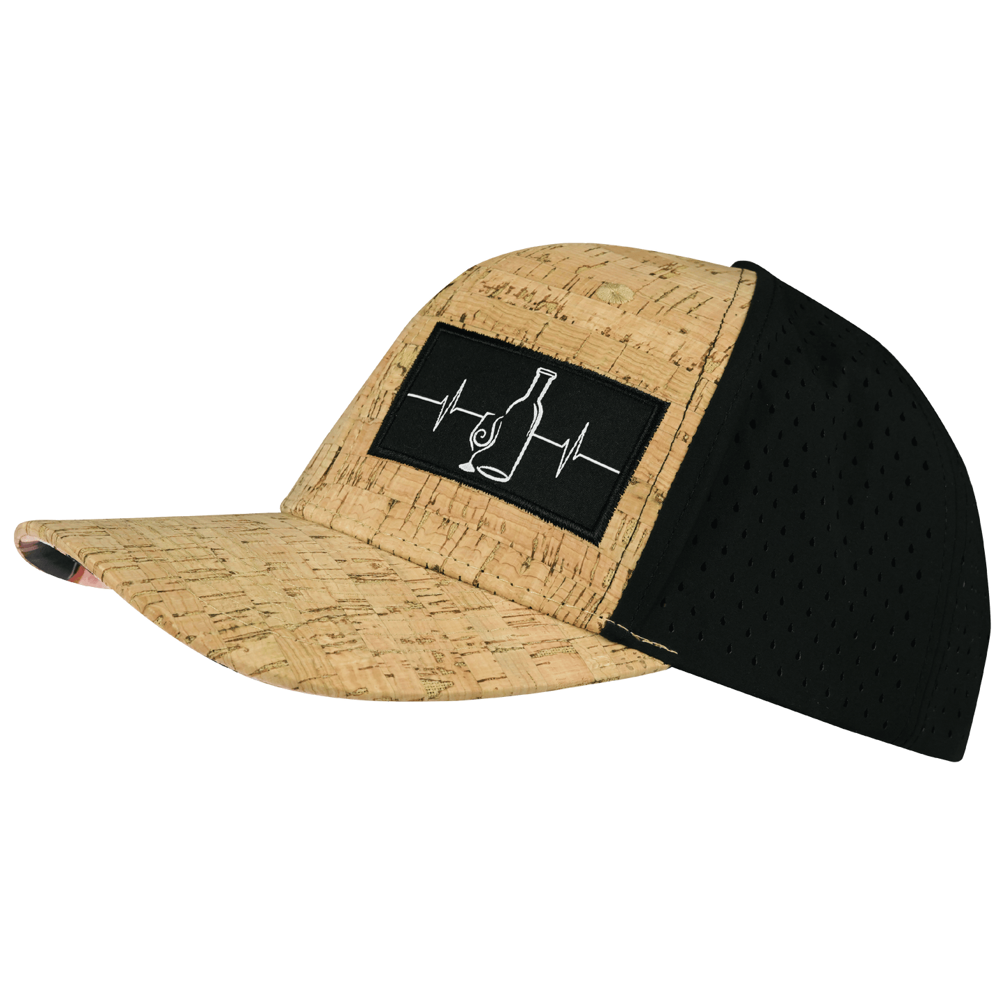 Wine Hat - Baseball Hat Fit - Cork - Black - Laser Mesh