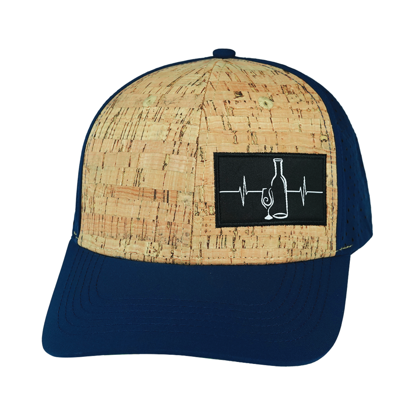 Wine Hat - Baseball Hat Fit - Cork - Navy - Laser Mesh