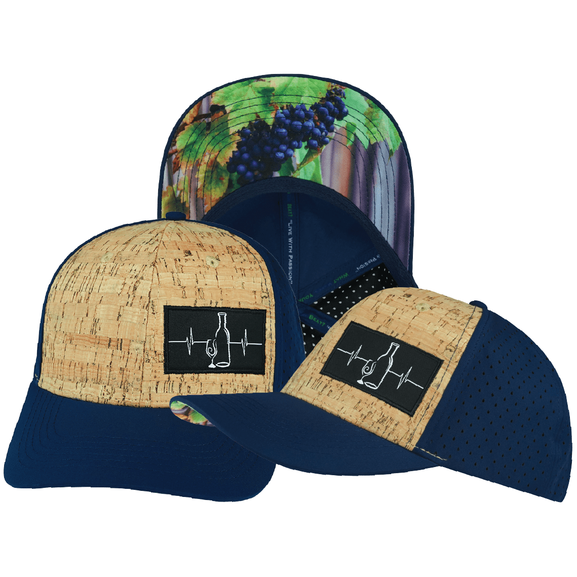 Wine Hat - Baseball Hat Fit - Cork - Navy - Laser Mesh