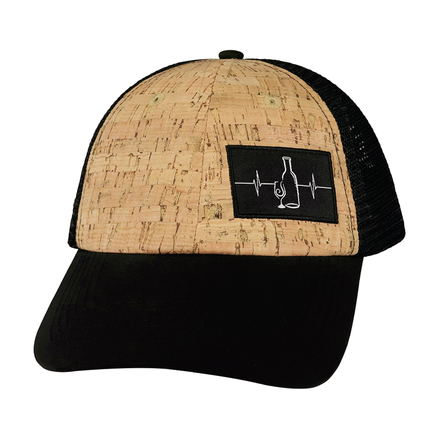 Wine Hat - Dad Hat - Cork - Black - Soft Trucker Mesh