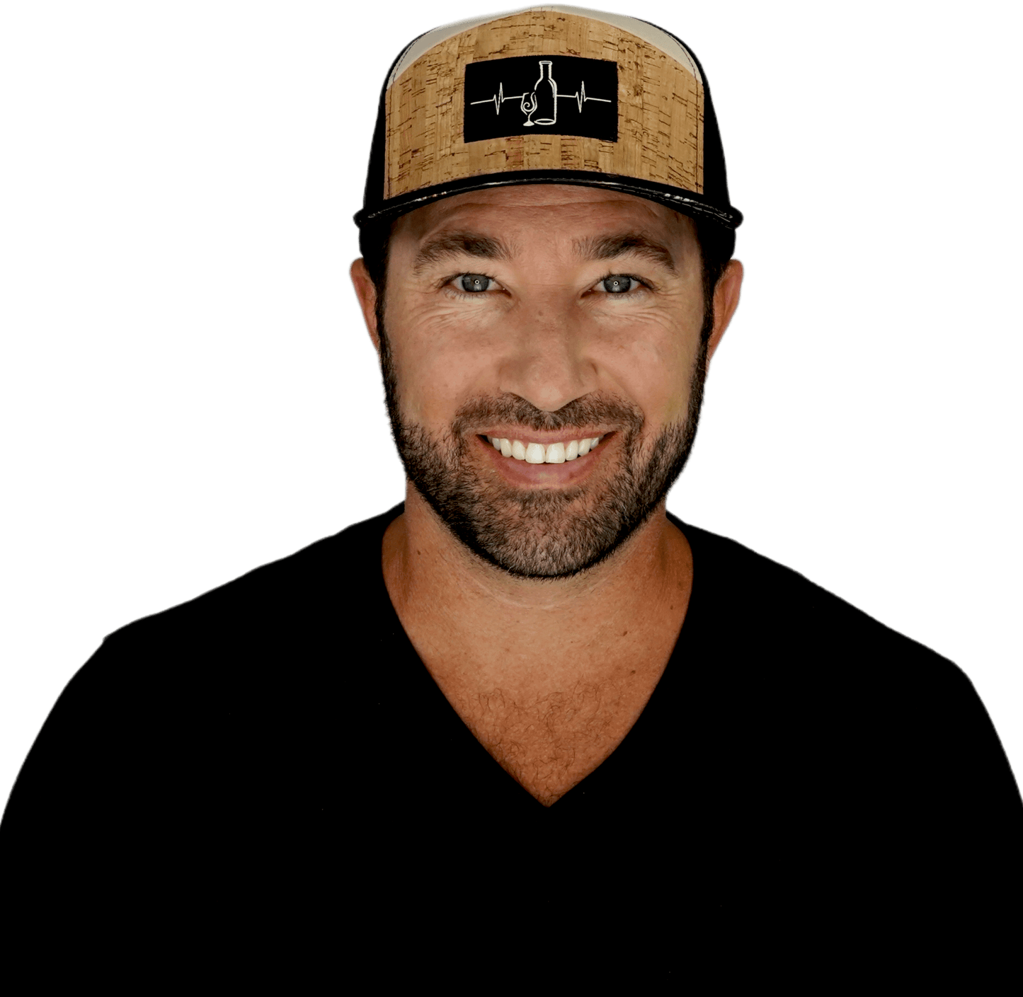 Wine Hat - Flat Bill - Cork - Black / Tan - Laser Mesh