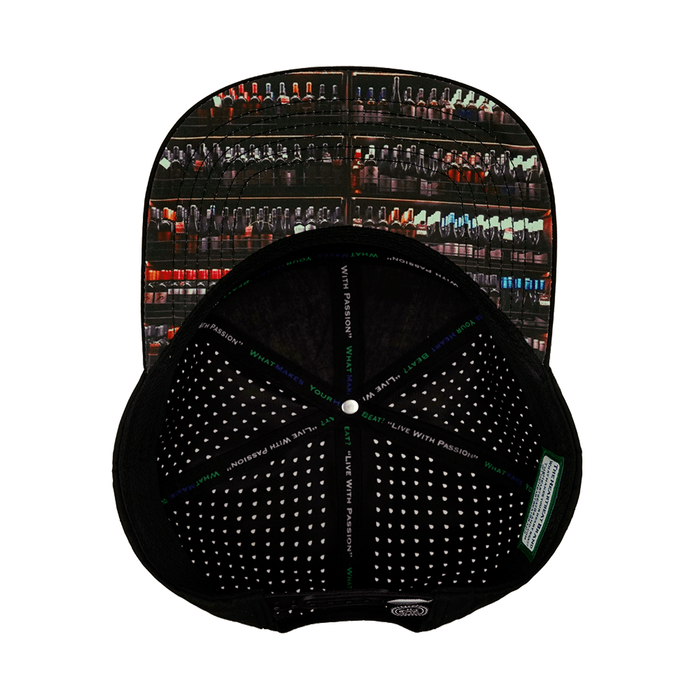 Wine Hat - Flat Bill - Cork - Black / Tan - Laser Mesh