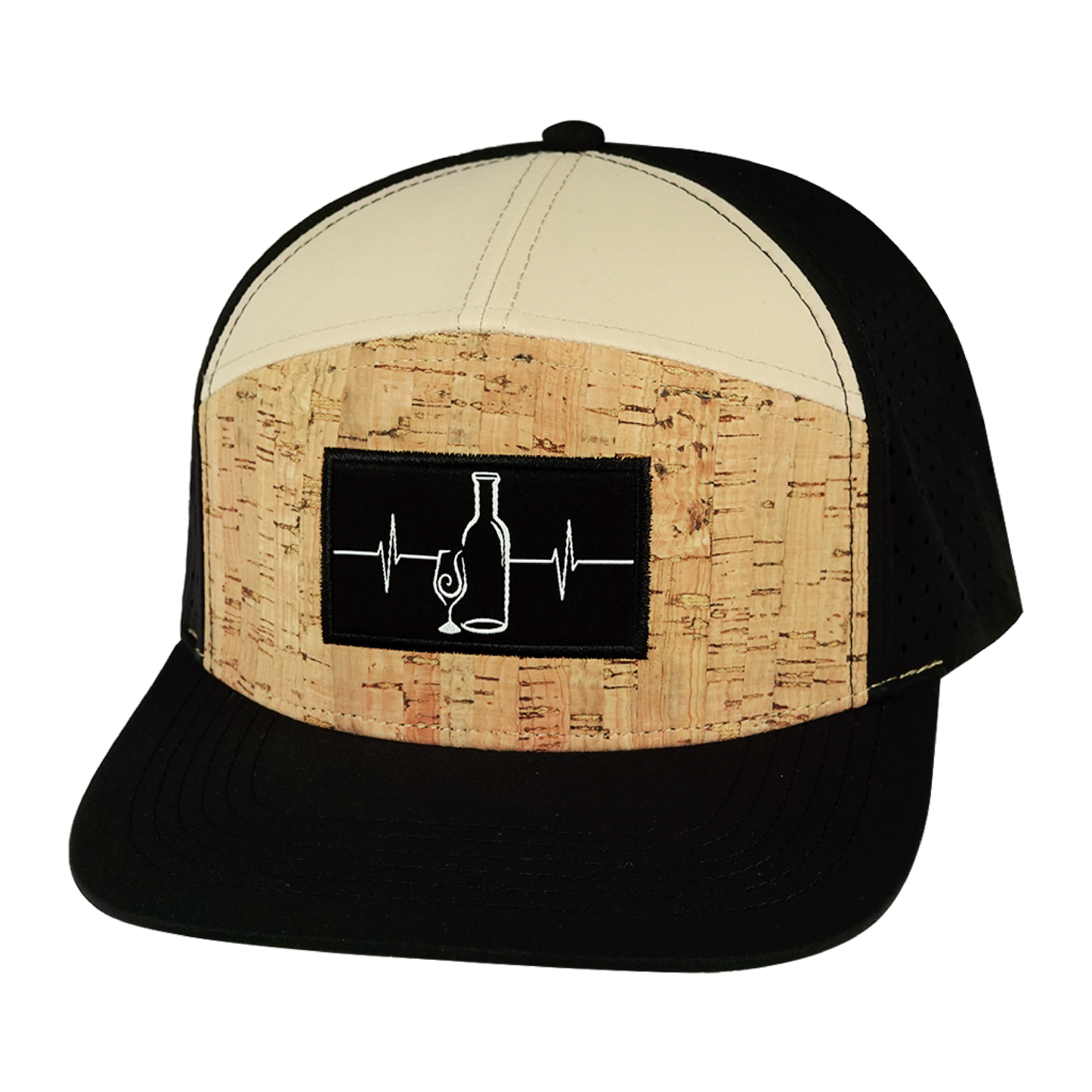 Wine Hat - Flat Bill - Cork - Black / Tan - Laser Mesh