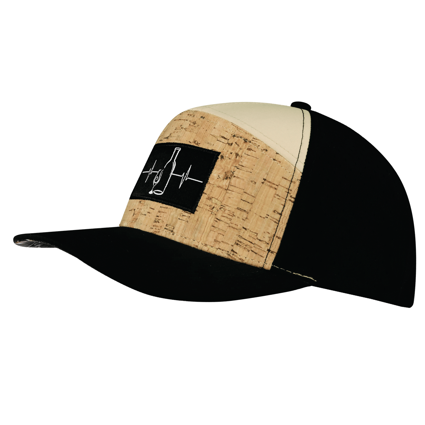 Wine Hat - Flat Bill - Cork - Black / Tan - Laser Mesh