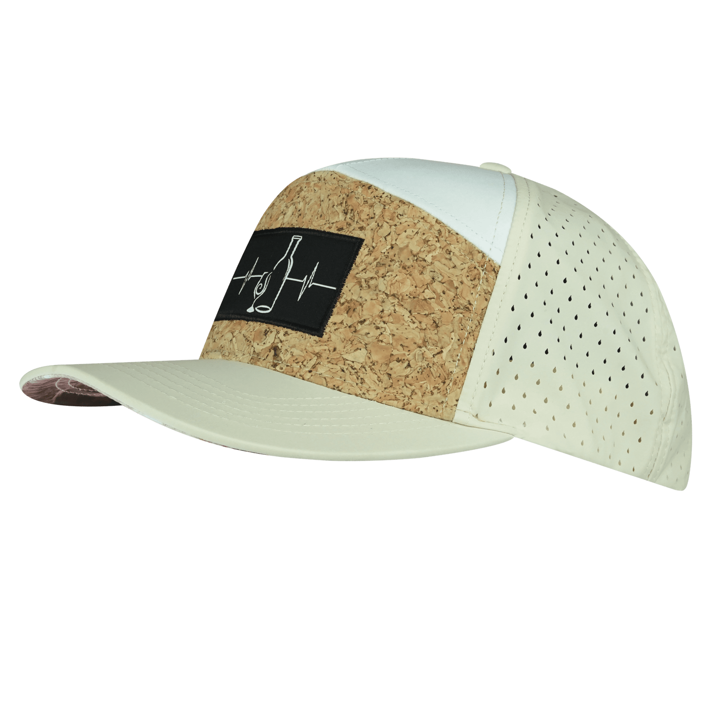 Wine Hat - Flat Bill - Cork - Cream / White - Laser Mesh