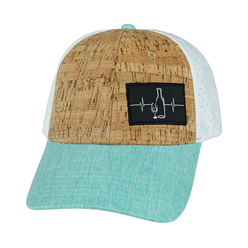Wine Hat - Low Profile - Ponytail - Cork - Mint / White - Laser Mesh