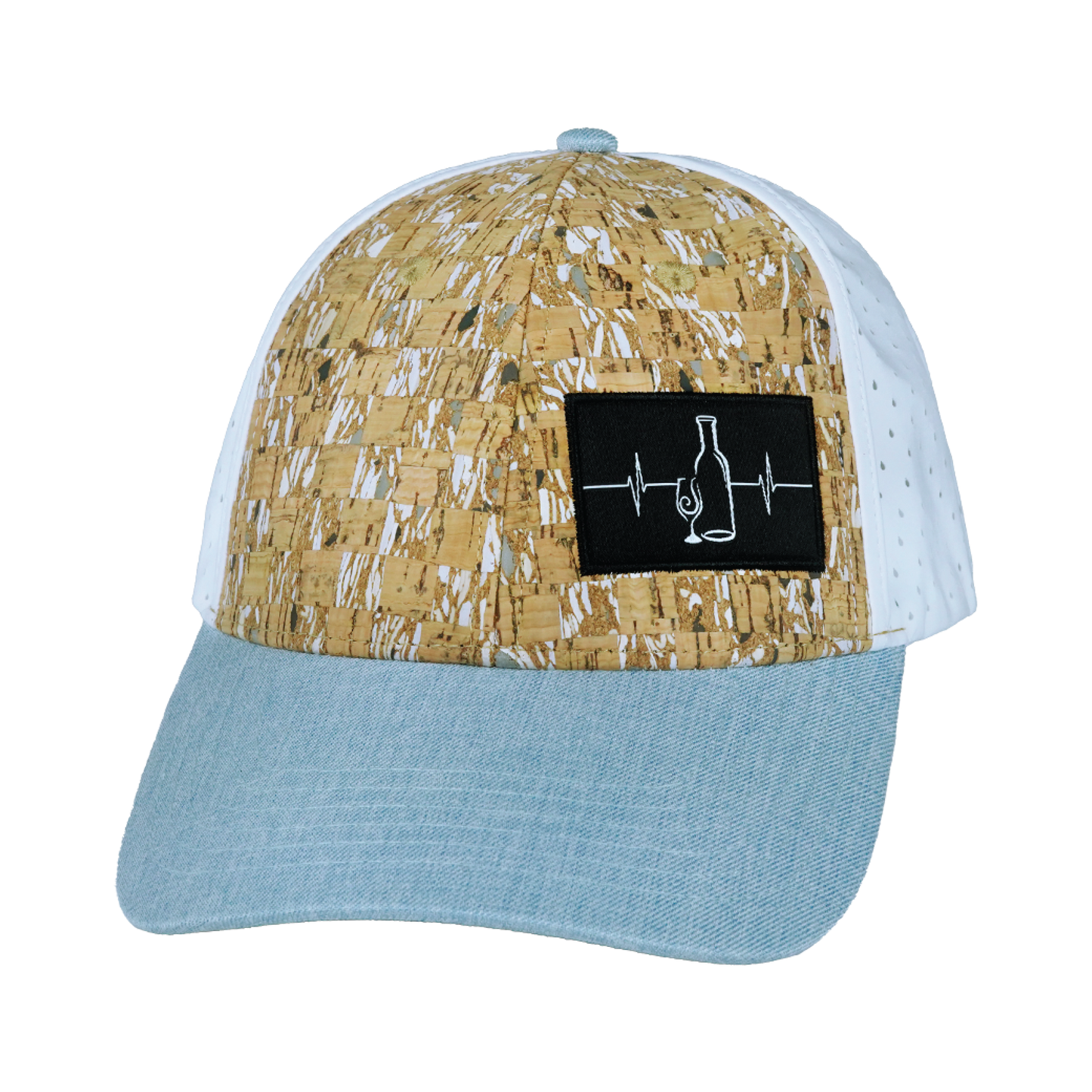 Wine Hat - Low Profile - Ponytail - Cork - Baby Blue / White - Laser Mesh