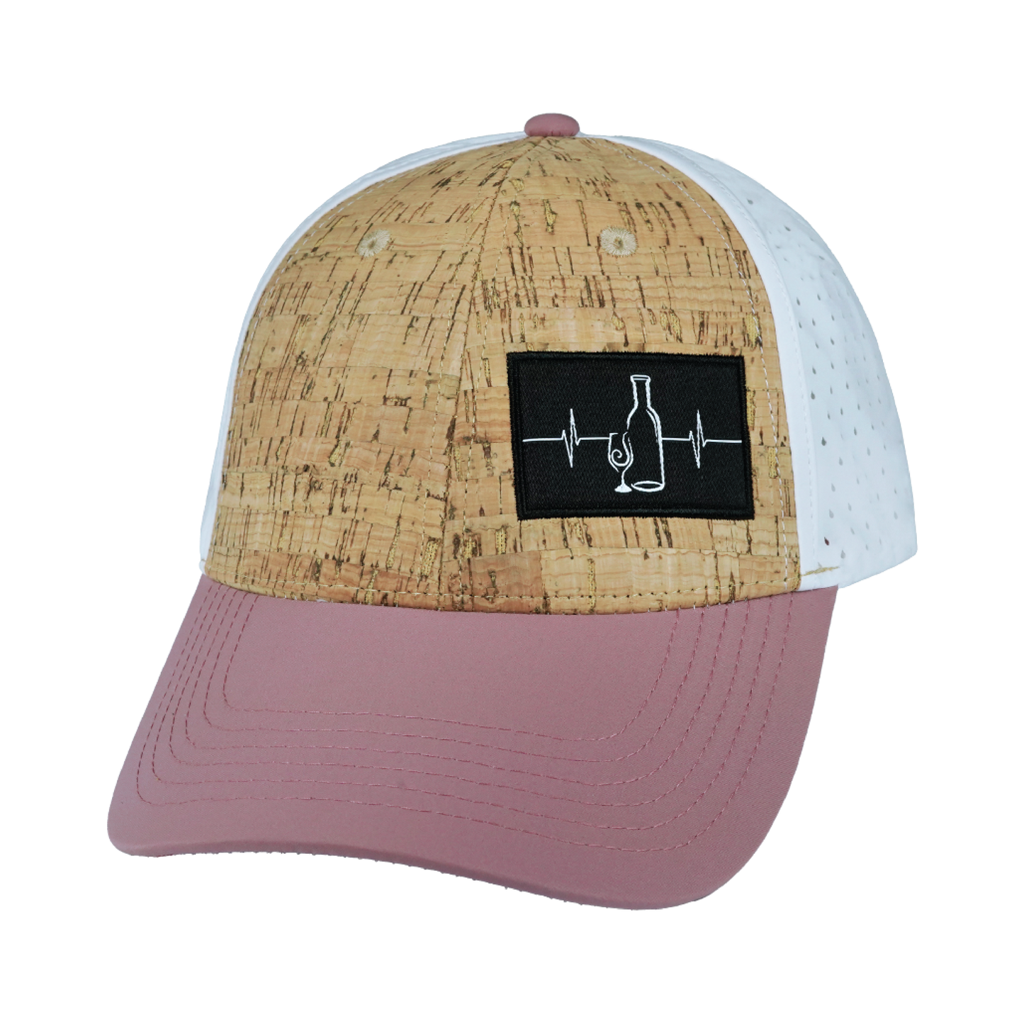 Wine Hat - Low Profile - Ponytail - Cork - Dusty Pink / White - Laser Mesh
