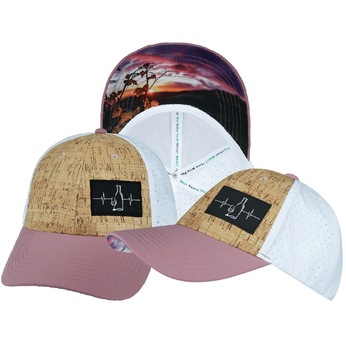 Wine Hat - Low Profile - Ponytail - Cork - Dusty Pink / White - Laser Mesh