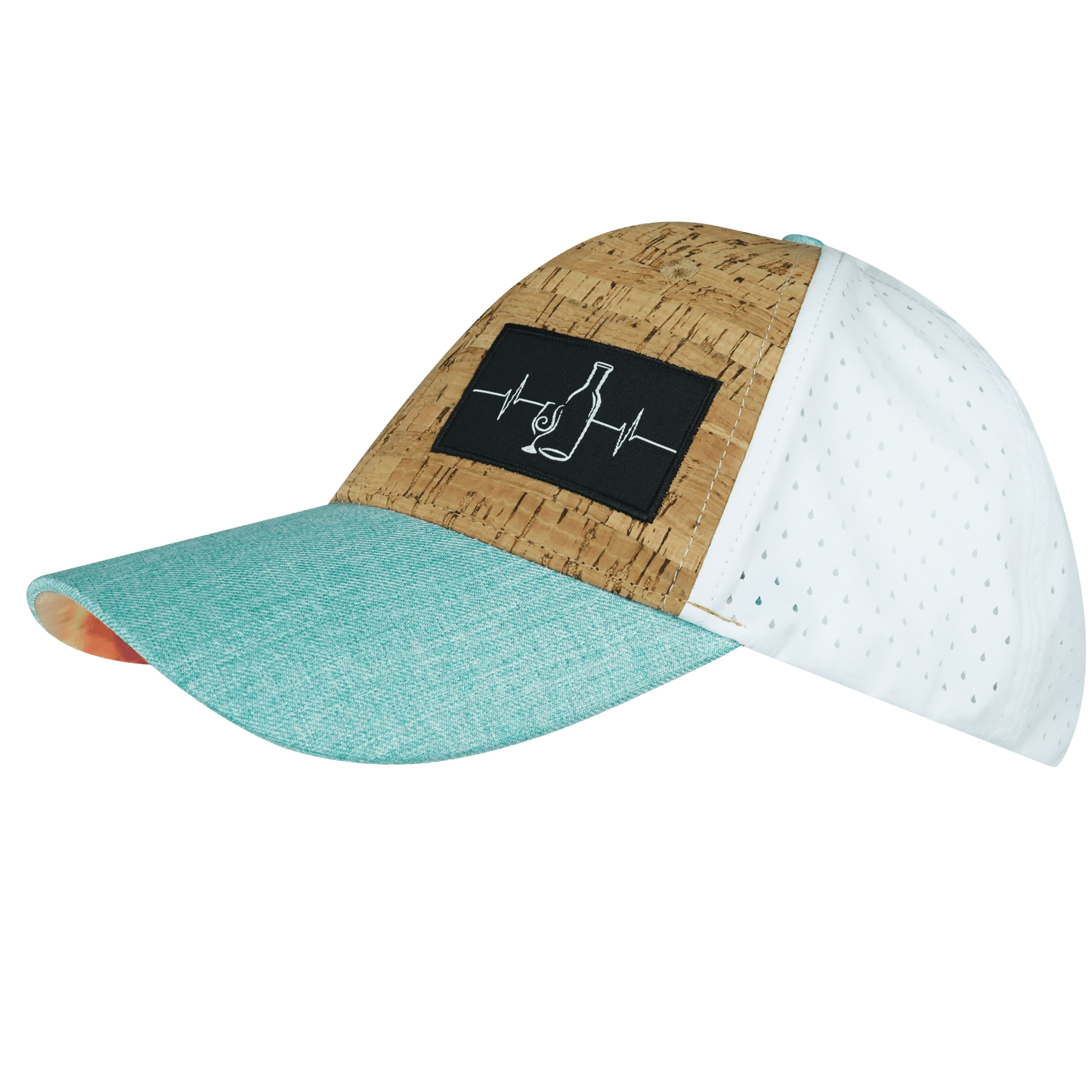 Wine Hat - Low Profile - Ponytail - Cork - Mint / White - Laser Mesh