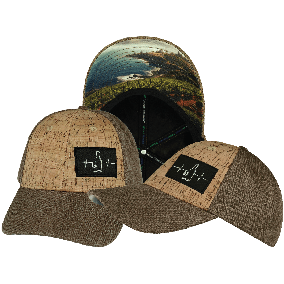 Wine Hat - Low Profile - Cork - Light Brown Hemp - Fabric Back