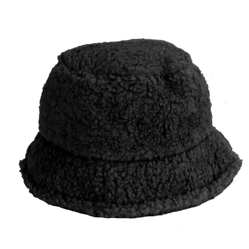 Winter Bucket Hat Women Warm Hats Vintage Faux Fur Fisherman Cap