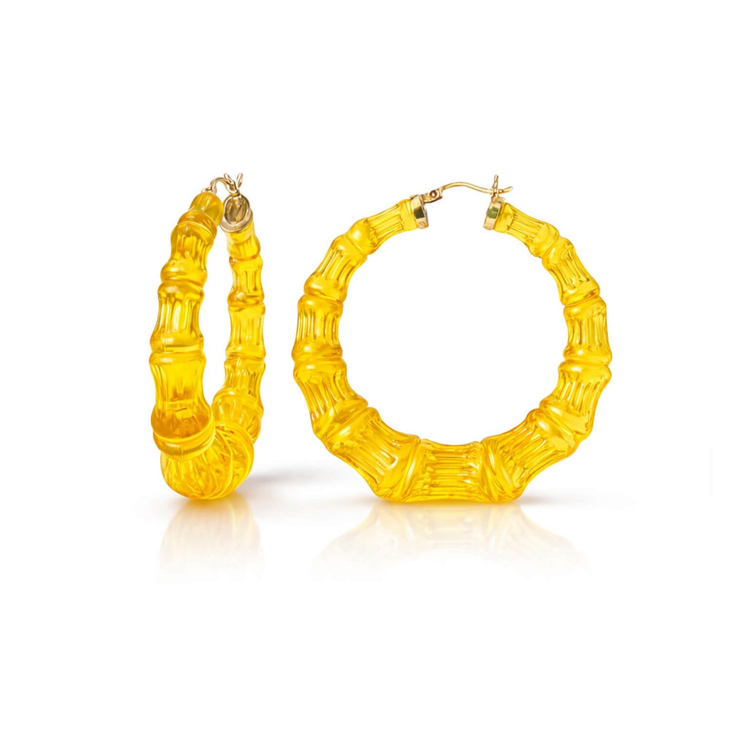 Lemon Yellow Lucite Bamboo Hoop Earrings