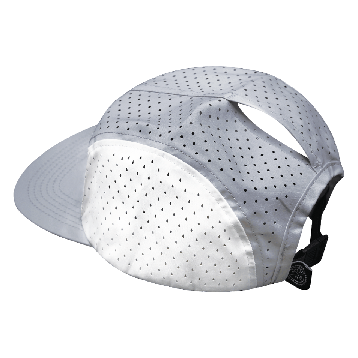 Yoga Hat - 5 Panel - Ponytail - Gray / Navy / White - Laser Mesh