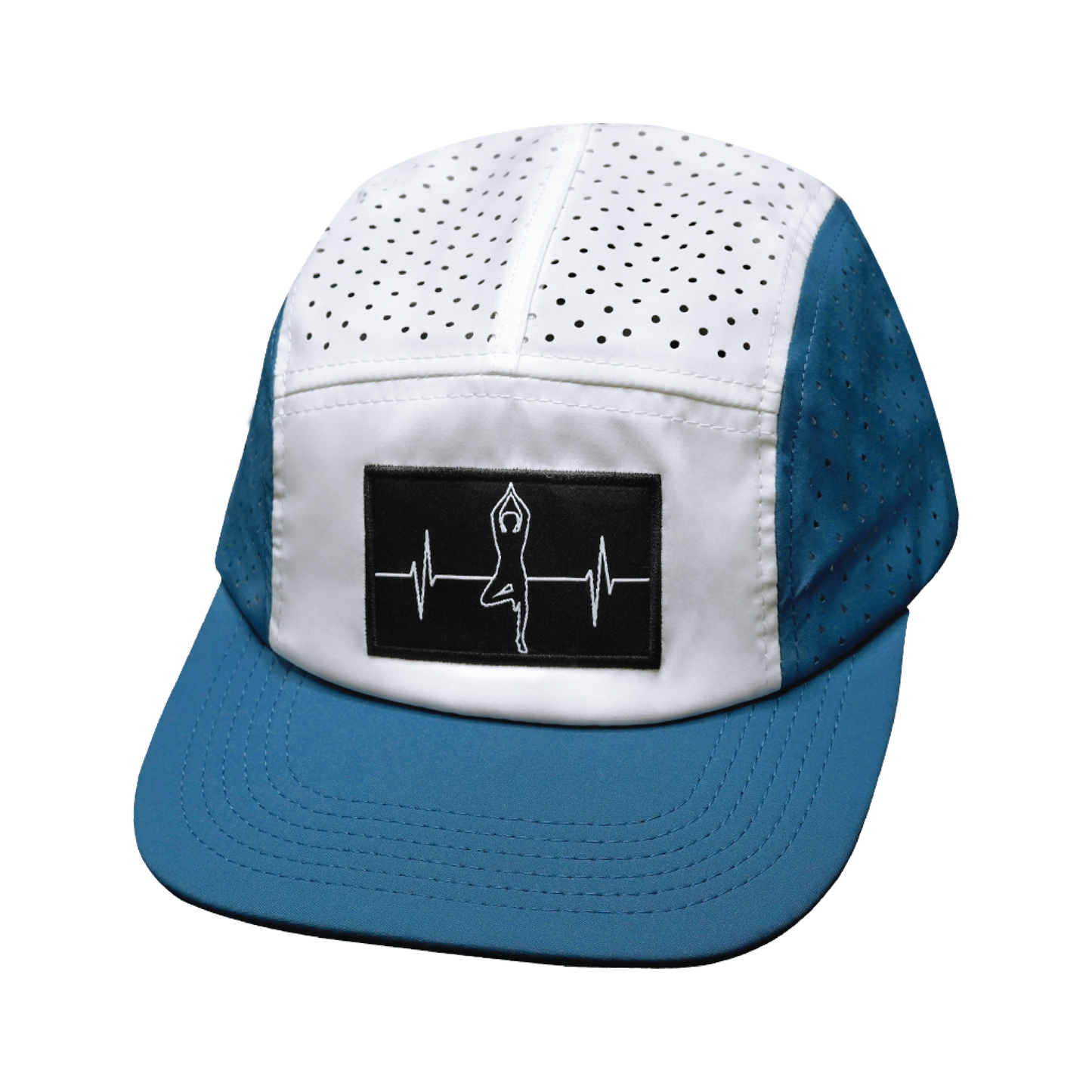 Yoga Hat - 5 Panel - Ponytail - Light Blue / White - Laser Mesh