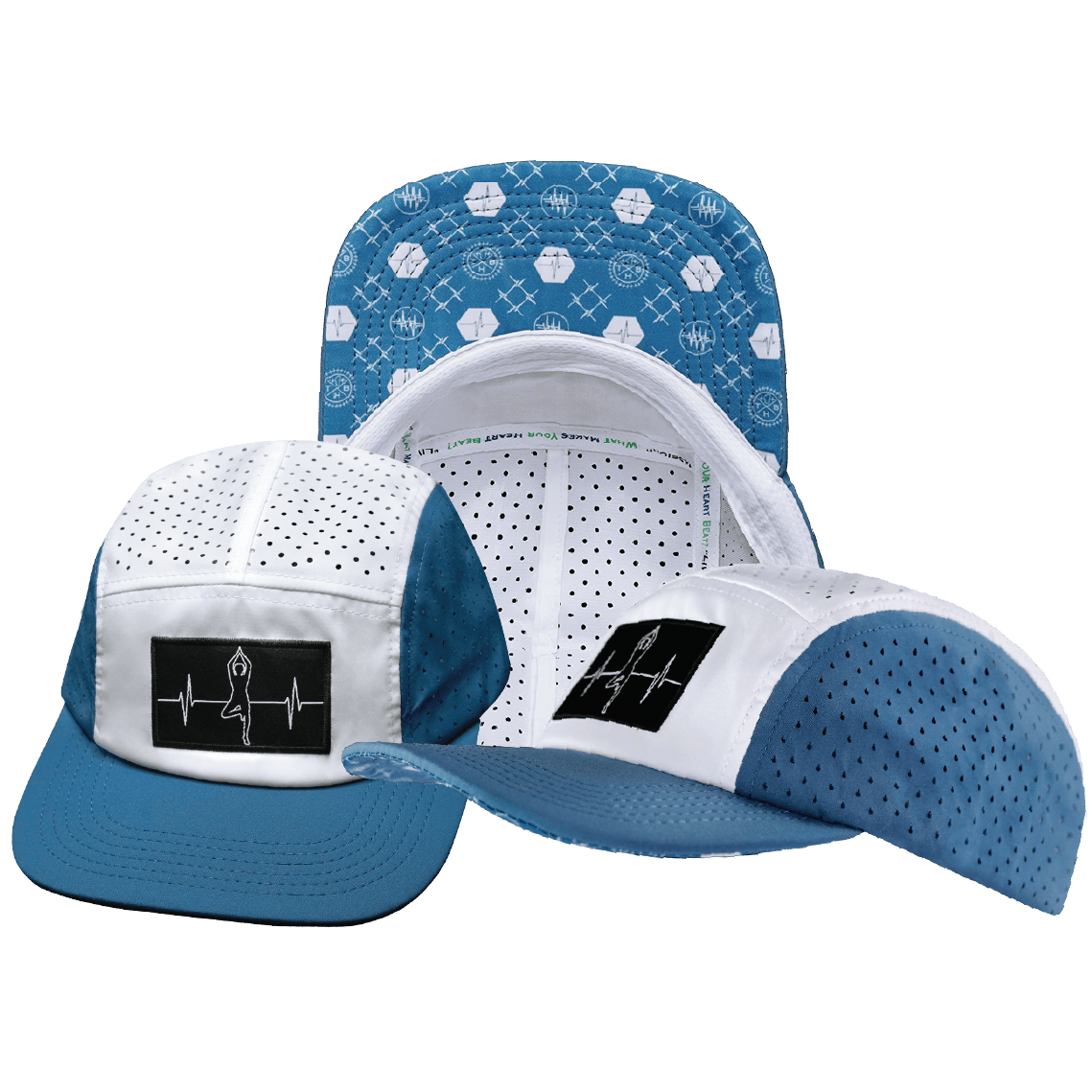 Yoga Hat - 5 Panel - Ponytail - Light Blue / White - Laser Mesh