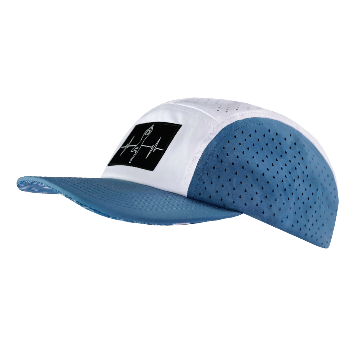 Yoga Hat - 5 Panel - Ponytail - Light Blue / White - Laser Mesh