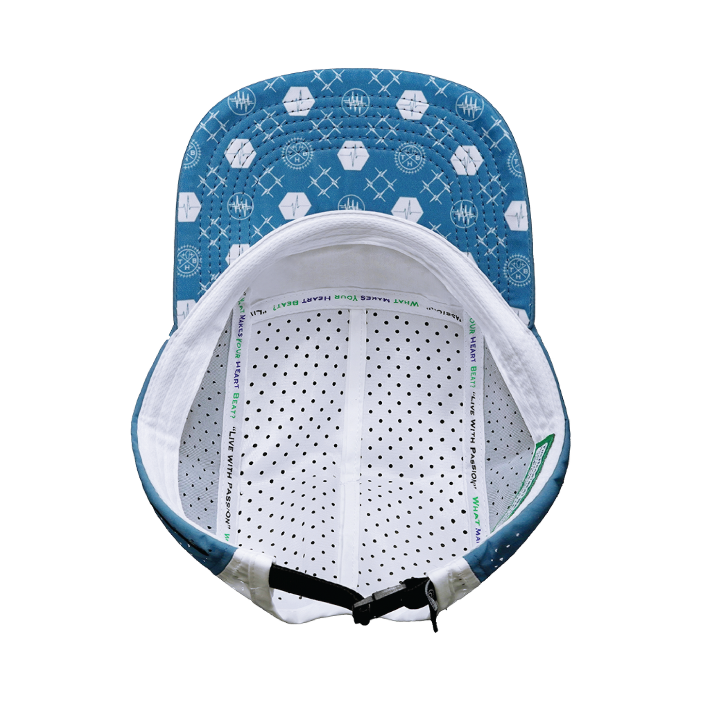 Yoga Hat - 5 Panel - Ponytail - Light Blue / White - Laser Mesh