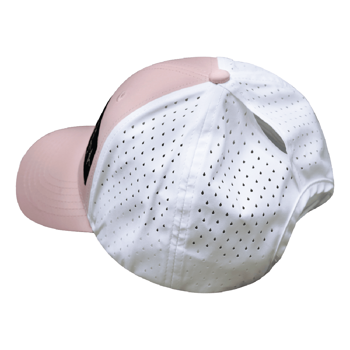Yoga Hat - Low Profile - Ponytail - Pink / White - Laser Mesh
