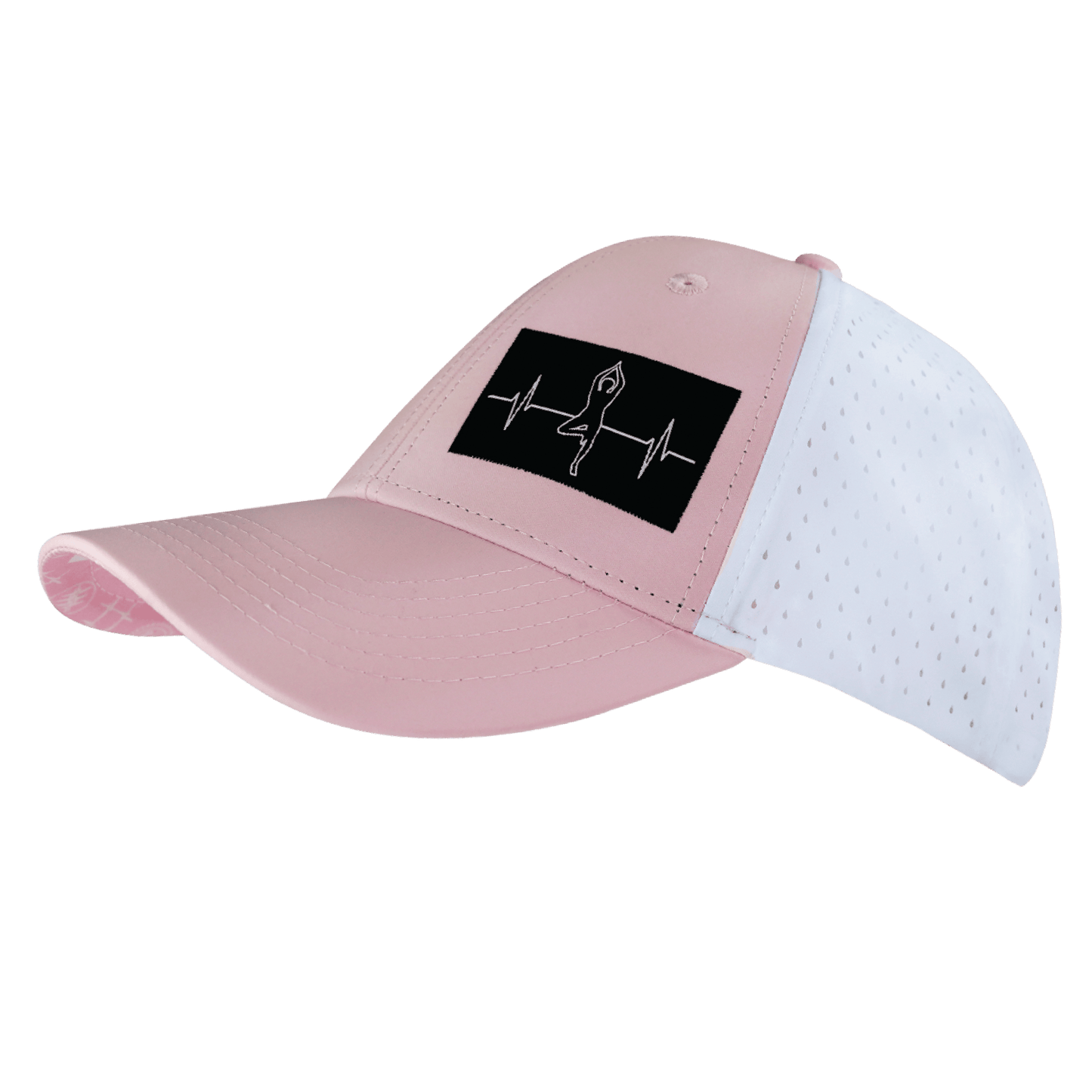 Yoga Hat - Low Profile - Ponytail - Pink / White - Laser Mesh