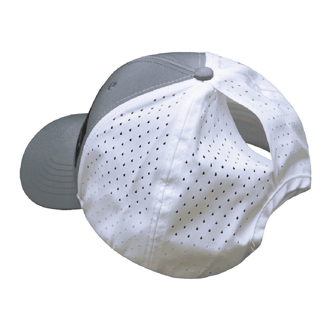 Yoga Hat - Low Profile - Ponytail - Gray / White - Laser Mesh