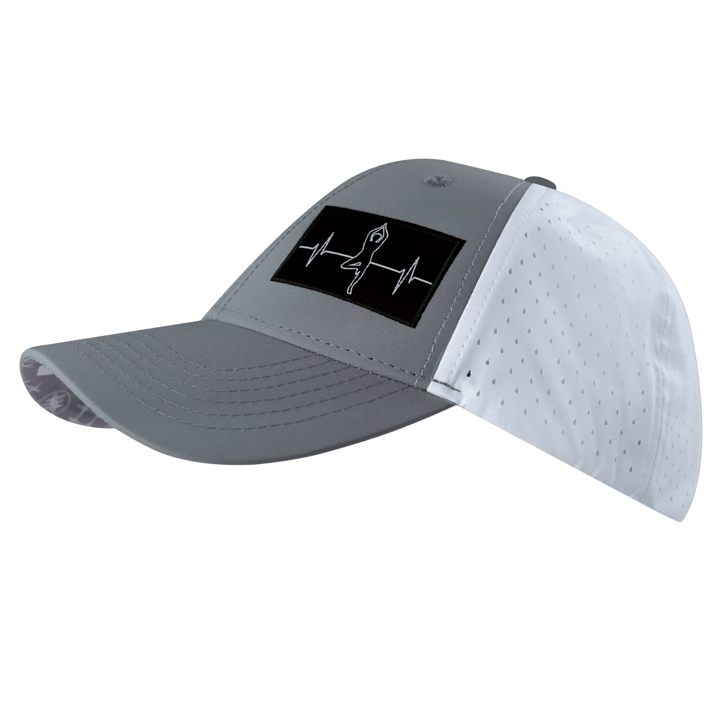 Yoga Hat - Low Profile - Ponytail - Gray / White - Laser Mesh