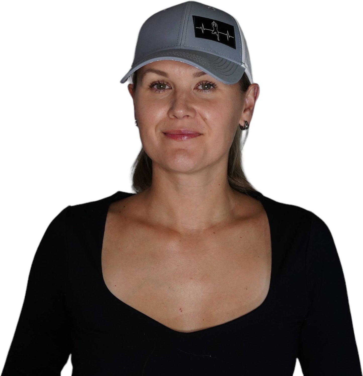 Yoga Hat - Low Profile - Ponytail - Gray / White - Laser Mesh