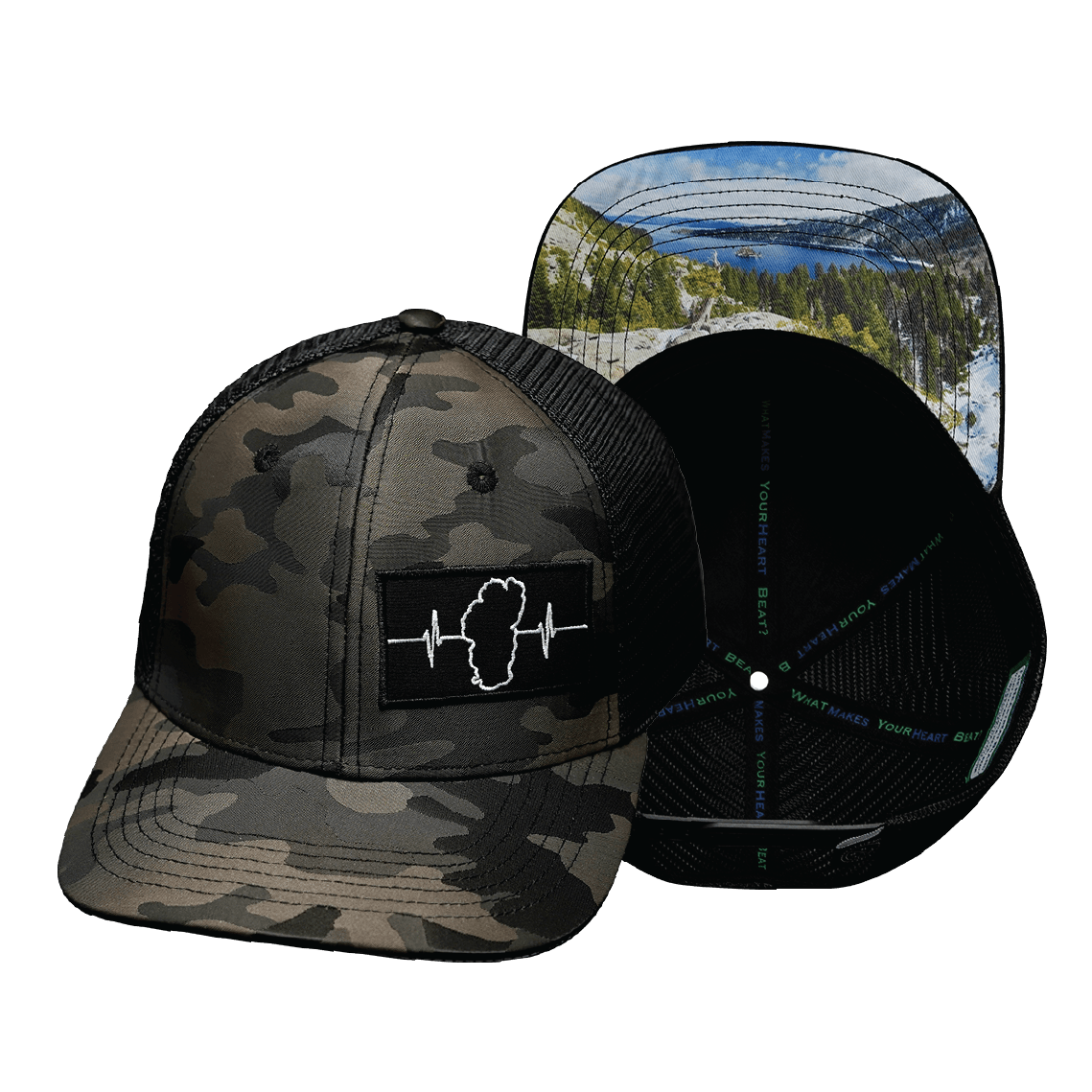 **YOUTH** Tahoe Hat - Baseball Hat Fit - Tan Camo / Black - Trucker Mesh