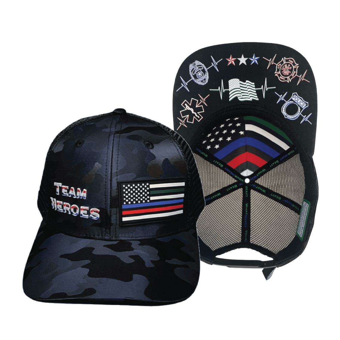 **YOUTH** Team Heroes Hat - Baseball Hat Fit - Navy Camo / Black - Trucker Mesh