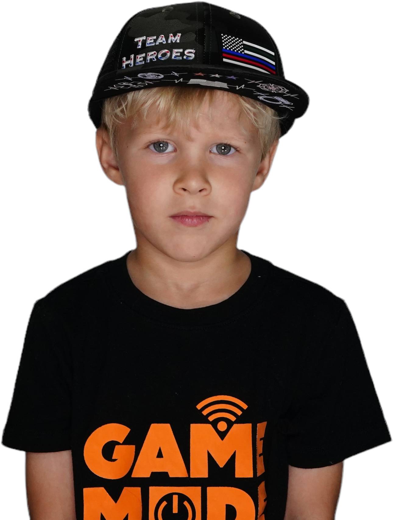 **YOUTH** Team Heroes Hat - Baseball Hat Fit - Green Camo / Black - Trucker Mesh